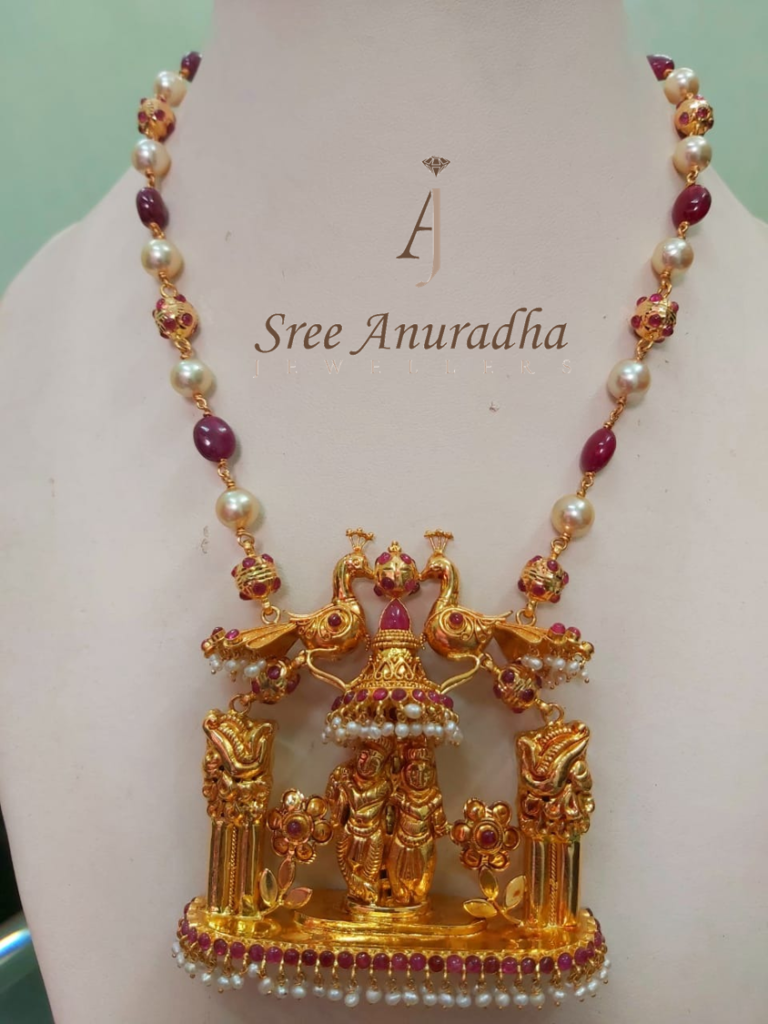 Radhakrishna pendent with Pearl's and ruby's